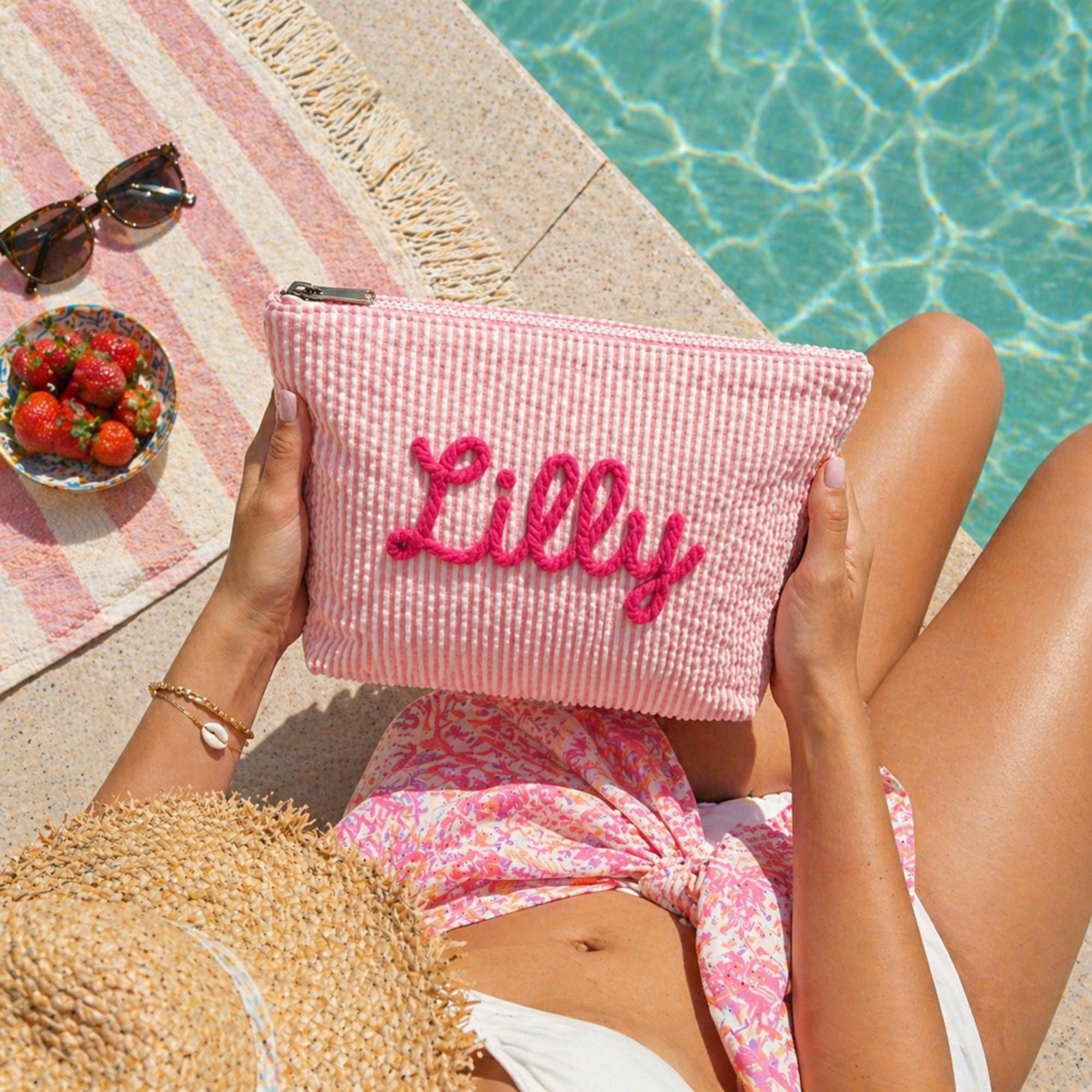 Women Bags Name - Custom Preppy Seersucker Makeup Bag, Custom