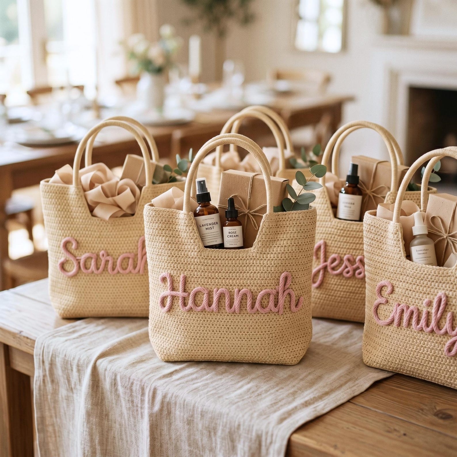 Crochet Market Bag - Personalized Custom Tote Bag, Bridesmaid Gift,