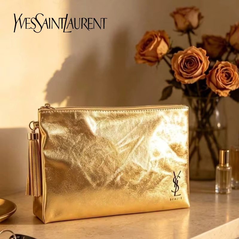 Women Bags Waterproof - YSL Golden Cosmetic Bag, Portable Waterproof