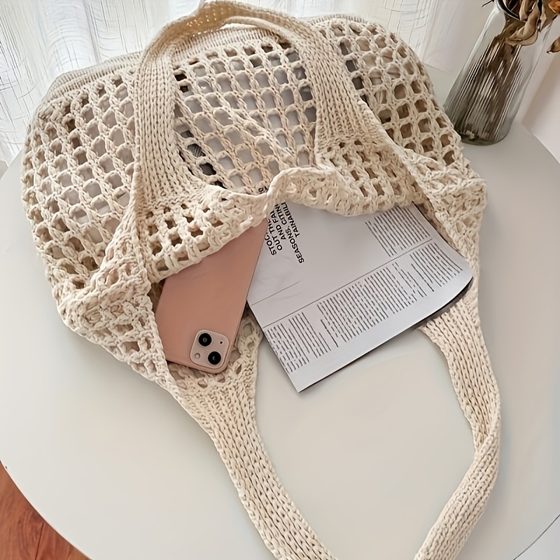 1pc Crochet Mesh Tote Bag, Bre - Crochet Market Bag ulasan dan harga