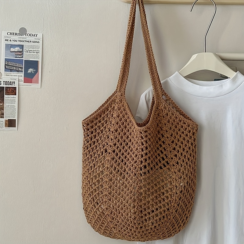 Crochet Mesh Tote Bag Hollow W - Crochet Market Bag ulasan dan harga
