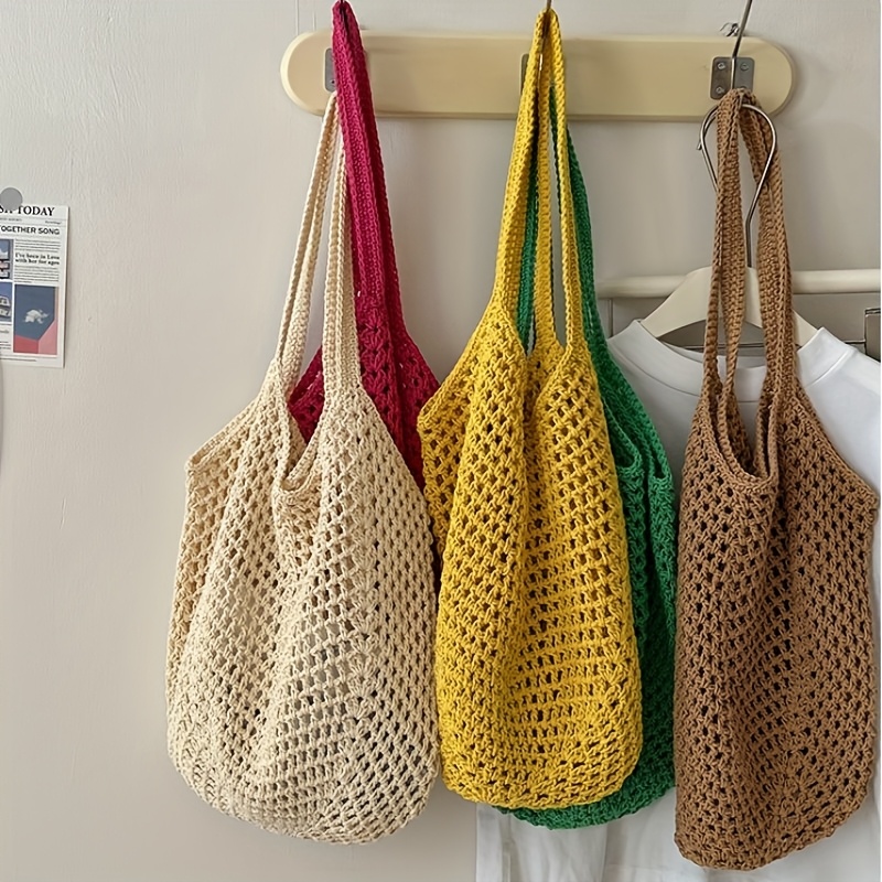 Crochet Mesh Tote Bag Hollow W - Crochet Market Bag ulasan dan harga