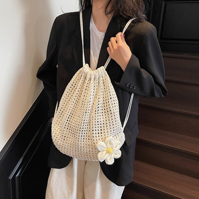 Solid Color Knitting Shoulder  - Crochet Market Bag ulasan dan harga