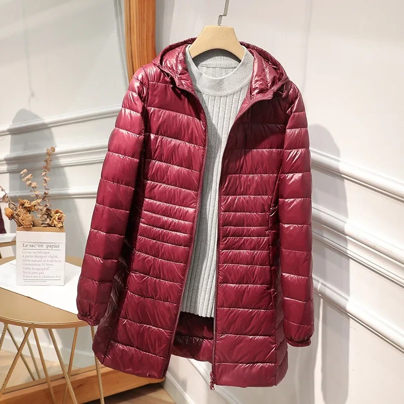 Female Long Down Jacket Light  - Women Bags White ulasan dan harga