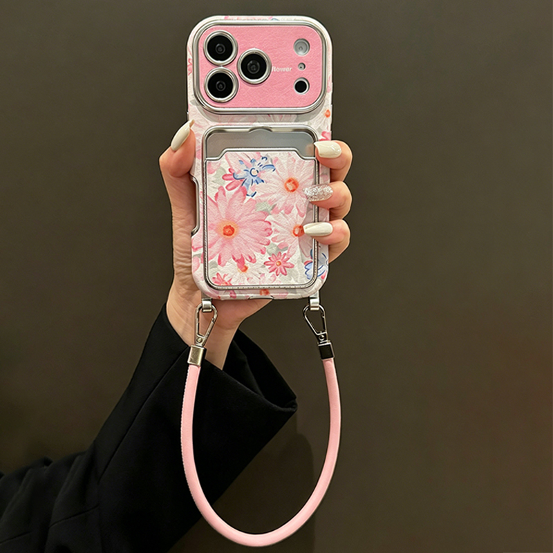 Pink Floral Faux Leather Textu - Phone Bag Crossbody ulasan dan harga