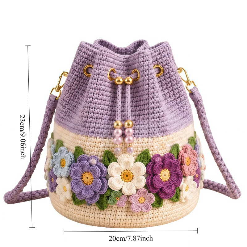 Handmade Crochet Bucket Bag Fl - Crochet Market Bag ulasan dan harga