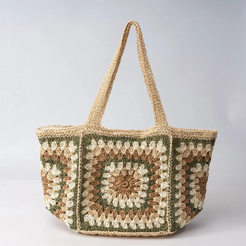 Granny Square Straw Shoulder B - Crochet Market Bag ulasan dan harga