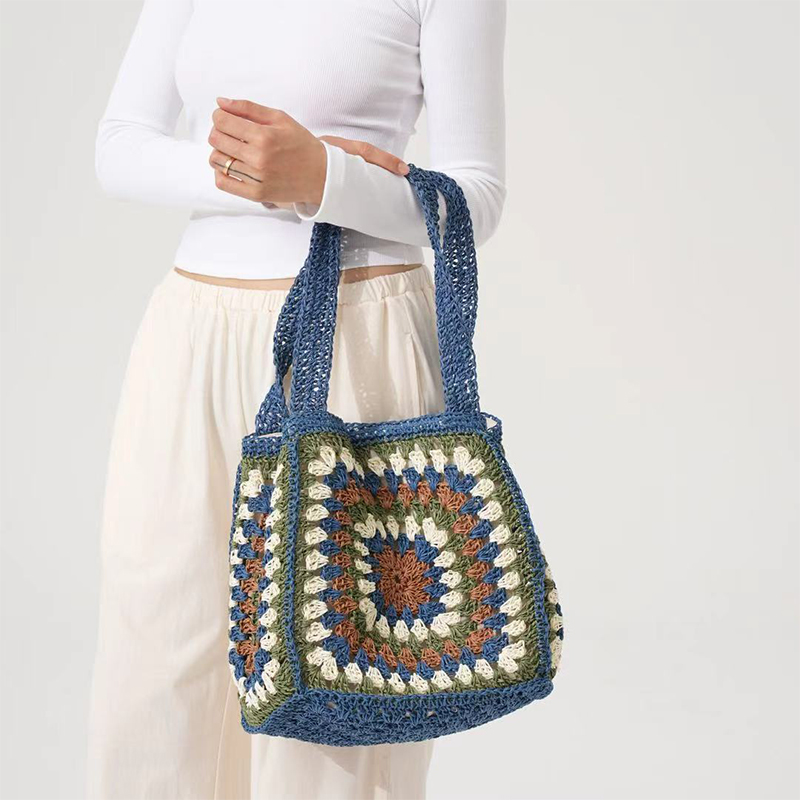 Granny Square Straw Shoulder B - Crochet Market Bag ulasan dan harga