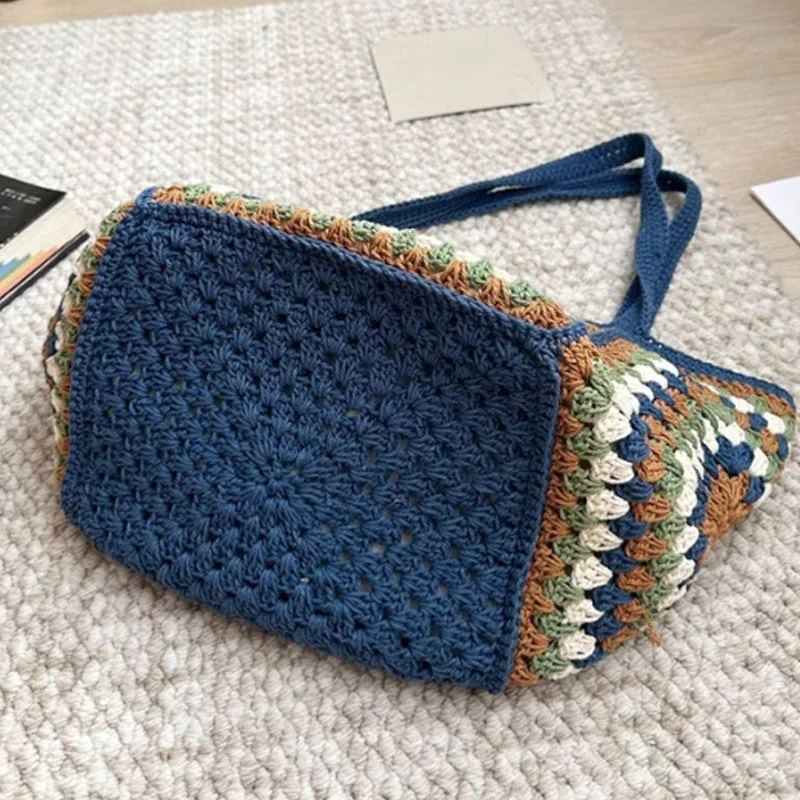 Granny Square Straw Shoulder B - Crochet Market Bag ulasan dan harga