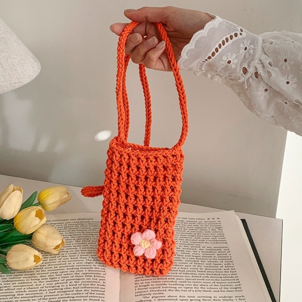 Sweet Flower Weaving Crossbody - Crochet Market Bag ulasan dan harga