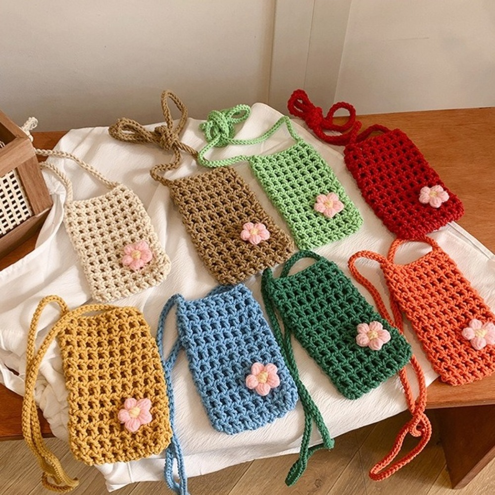 Sweet Flower Weaving Crossbody - Crochet Market Bag ulasan dan harga