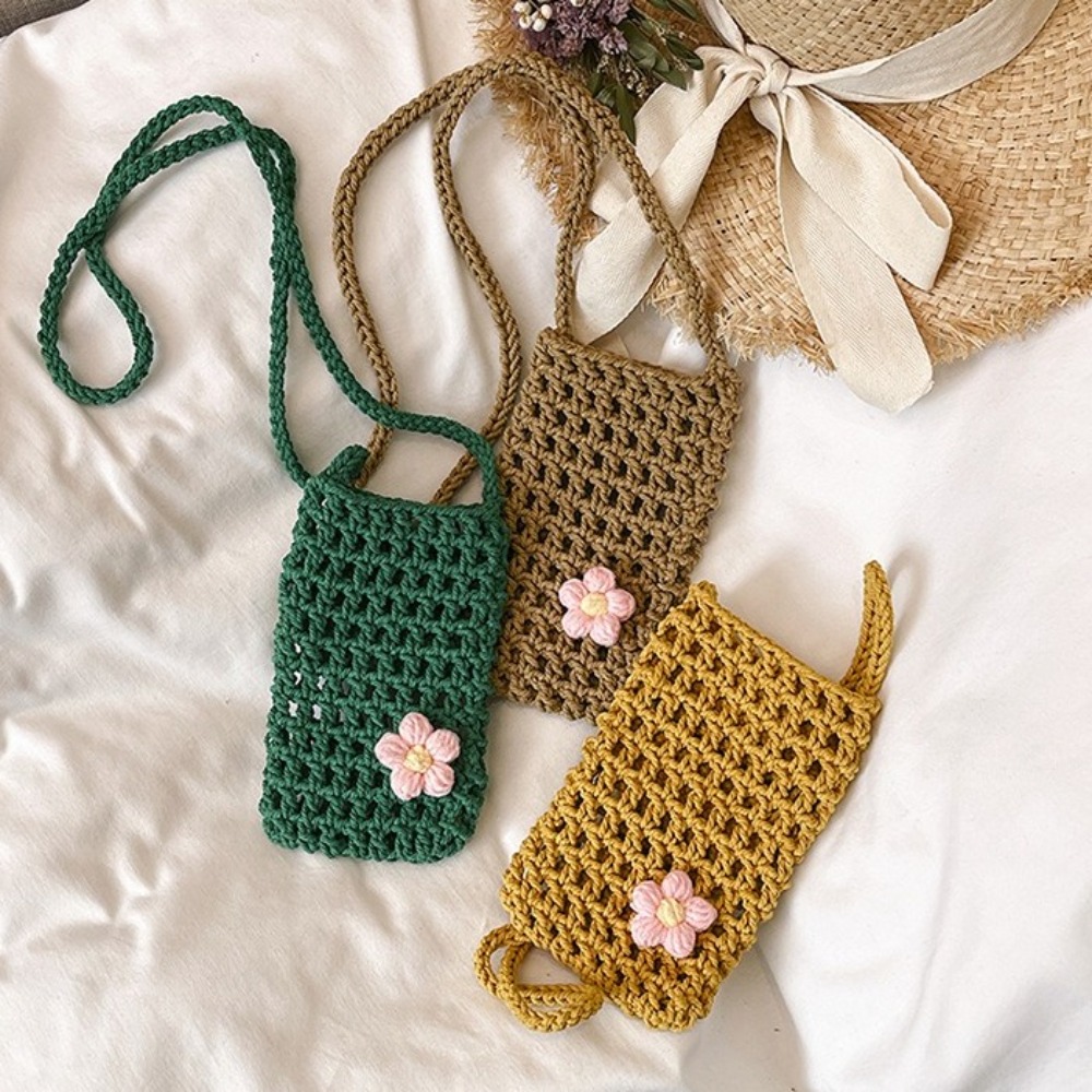 Sweet Flower Weaving Crossbody - Crochet Market Bag ulasan dan harga
