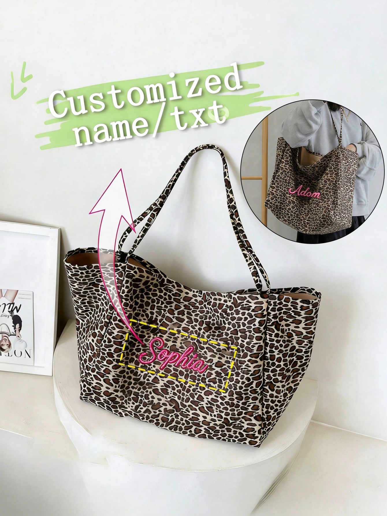 Custom Name Leopard Print Tote - Women Bags Name ulasan dan harga