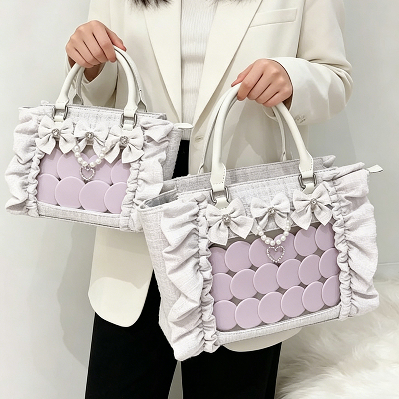 Japanese Ruffled Bow Bead Ita  - Women Bags College ulasan dan harga