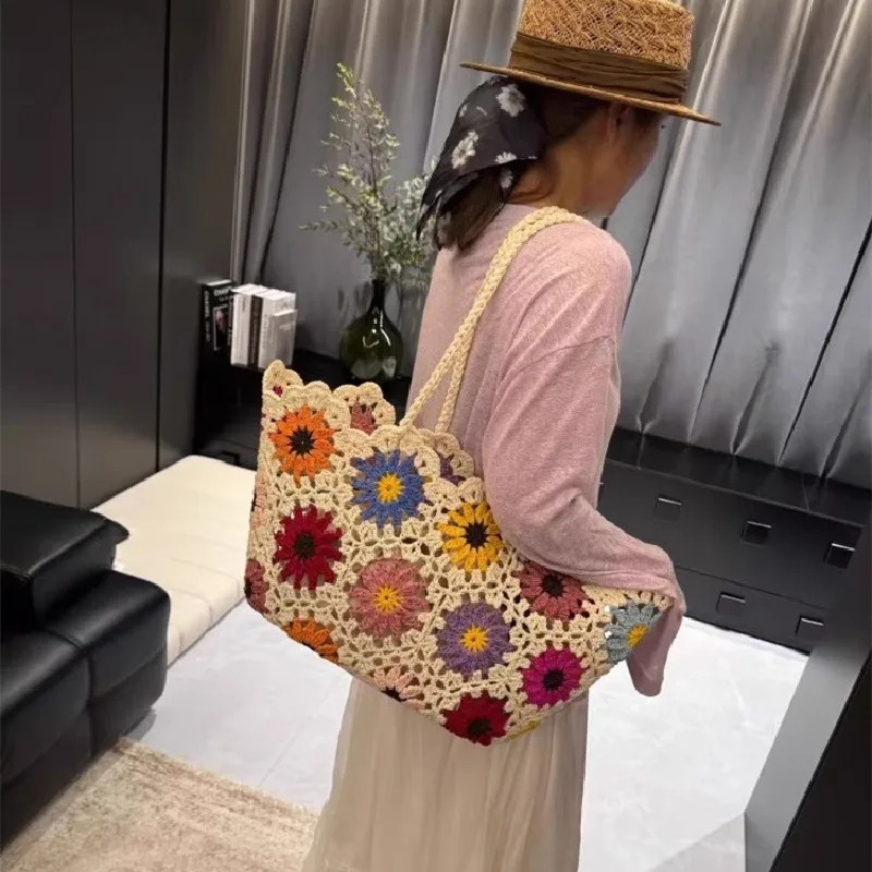 Vintage Flowers Handmade Knitt - Crochet Market Bag ulasan dan harga