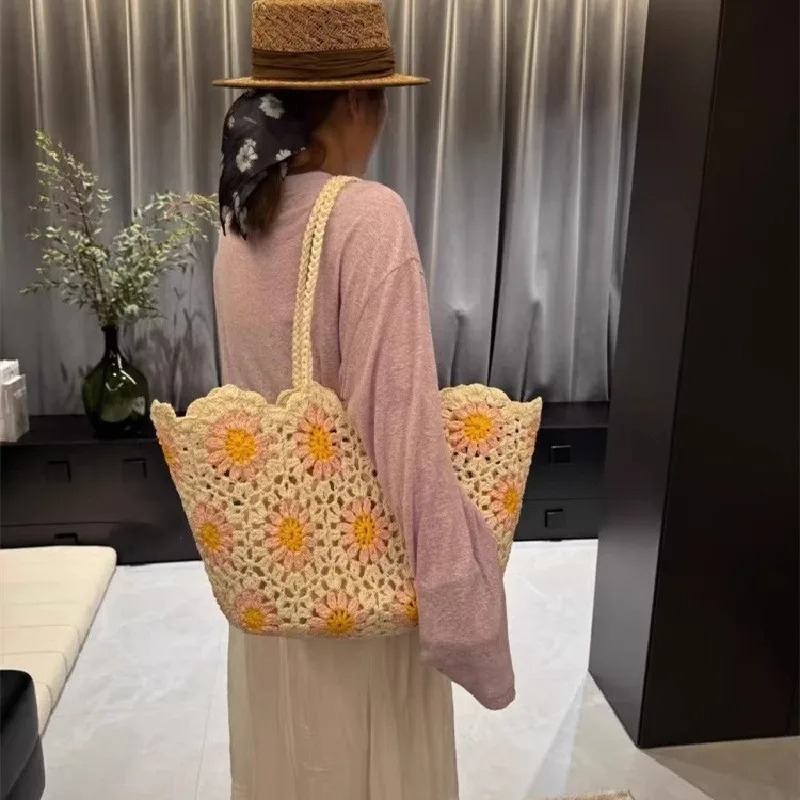 Vintage Flowers Handmade Knitt - Crochet Market Bag ulasan dan harga