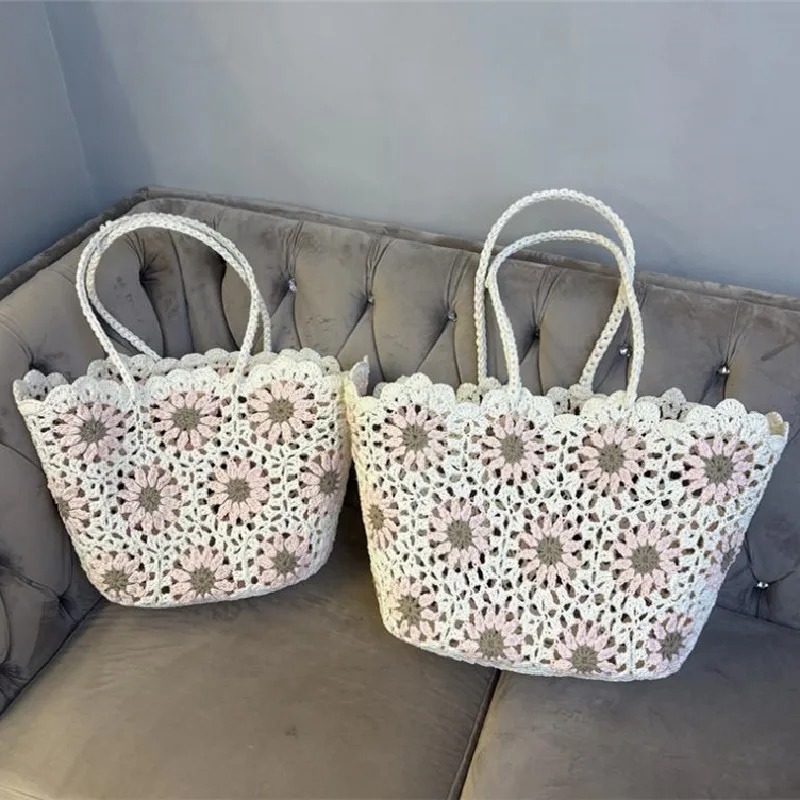 Vintage Flowers Handmade Knitt - Crochet Market Bag ulasan dan harga
