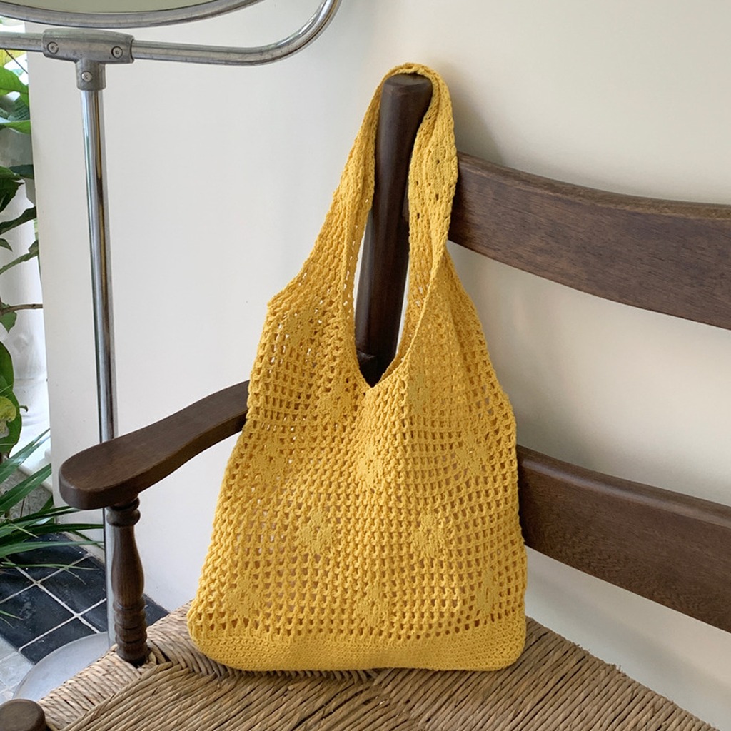 Crochet Bag Handmade Hollow Ou - Crochet Market Bag ulasan dan harga